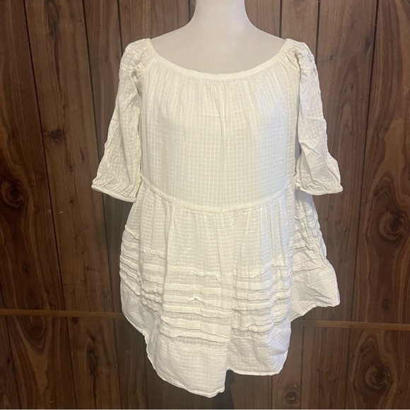 Free People Candy Shop Off The Shoulder Boho Peasant Lace Trim Mini Dress Size M - Picture 1 of 10